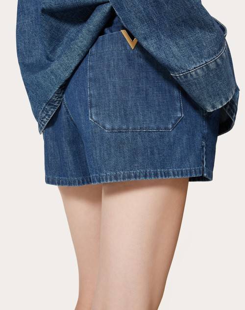 Red Valentino SHORTS IN CHAMBRAY DENIM Negozio online di fabbrica