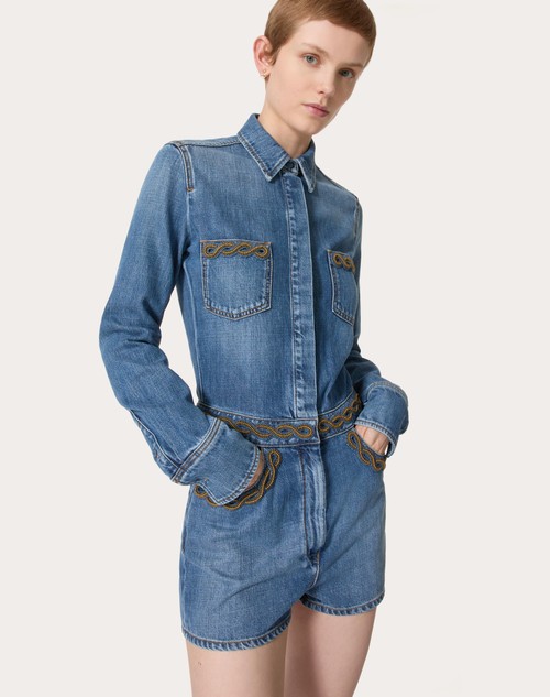 Red Valentino TUTA IN DENIM BLU MEDIO RICAMATA Comprare a buon mercato