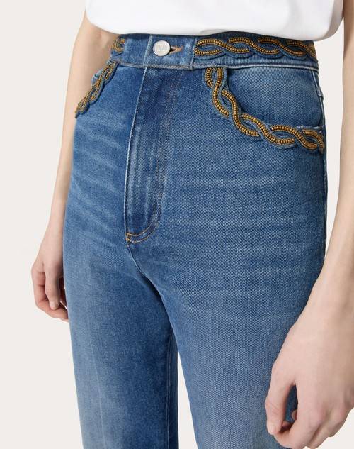 Red Valentino PANTALONI IN BLU MEDIO CON RISERVA RICAMATI Grande vendita