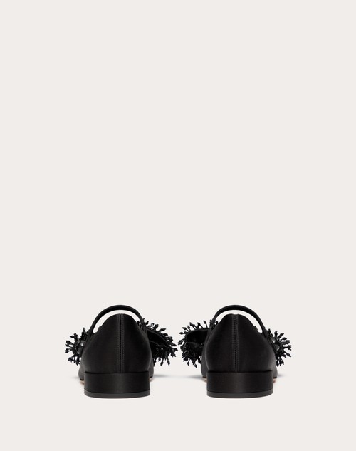 Red Valentino BALLERINA MARY-JANE VALENTINO GARAVANI BOWJANE IN RASO CON RICAMO A FRANGE 20MM Grandi sconti