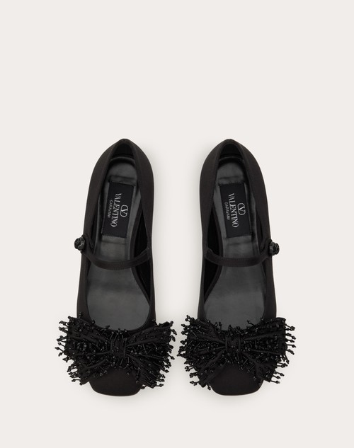 Red Valentino BALLERINA MARY-JANE VALENTINO GARAVANI BOWJANE IN RASO CON RICAMO A FRANGE 20MM Grandi sconti
