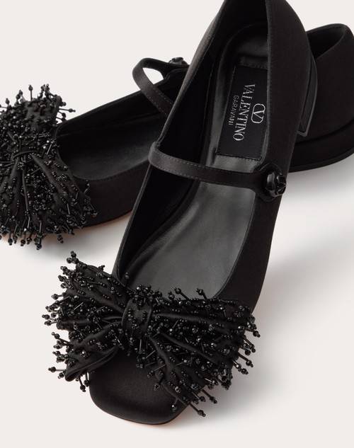 Red Valentino BALLERINA MARY-JANE VALENTINO GARAVANI BOWJANE IN RASO CON RICAMO A FRANGE 20MM Grandi sconti