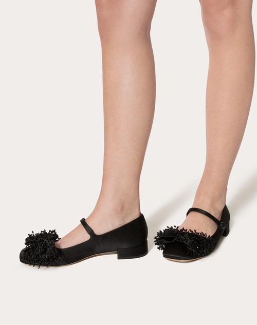 Red Valentino BALLERINA MARY-JANE VALENTINO GARAVANI BOWJANE IN RASO CON RICAMO A FRANGE 20MM Grandi sconti