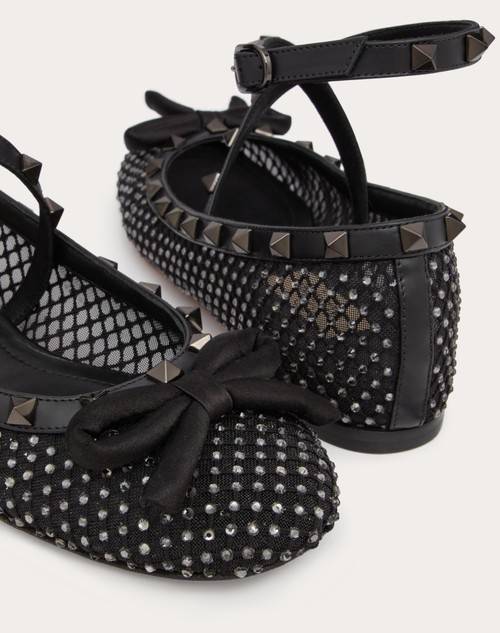 Red Valentino BALLERINA ROCKSTUD IN RETE CON CRISTALLI E BORCHIE IN TONO Solo un giorno rimasto