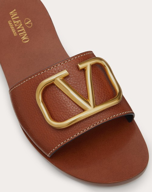 Red Valentino SANDALO SLIDER VLOGO SIGNATURE IN VACCHETTA GRANATA CON ACCESSORIO Qualità Garantita