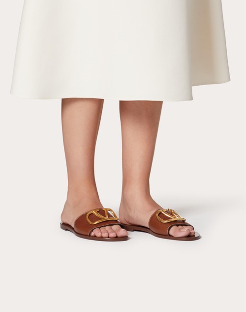 Red Valentino SANDALO SLIDER VLOGO SIGNATURE IN VACCHETTA GRANATA CON ACCESSORIO Qualità Garantita