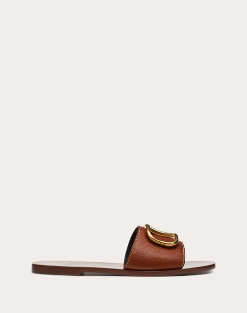 Red Valentino SANDALO SLIDER VLOGO SIGNATURE IN VACCHETTA GRANATA CON ACCESSORIO