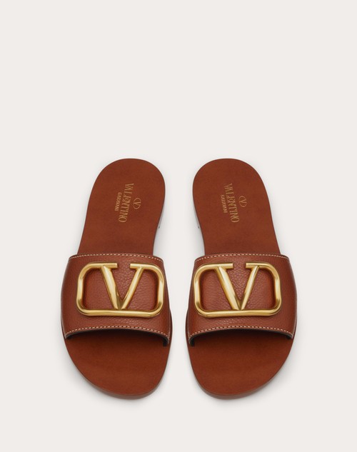 Red Valentino SANDALO SLIDER VLOGO SIGNATURE IN VACCHETTA GRANATA CON ACCESSORIO Negozi Online