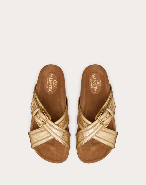 Red Valentino SANDALO SLIDE FUSSFRIEND IN VITELLO GRANATO METALLIZZATO 30MM Shopping Online