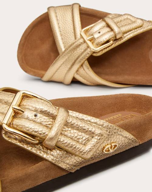 Red Valentino SANDALO SLIDE FUSSFRIEND IN VITELLO GRANATO METALLIZZATO 30MM Shopping Online