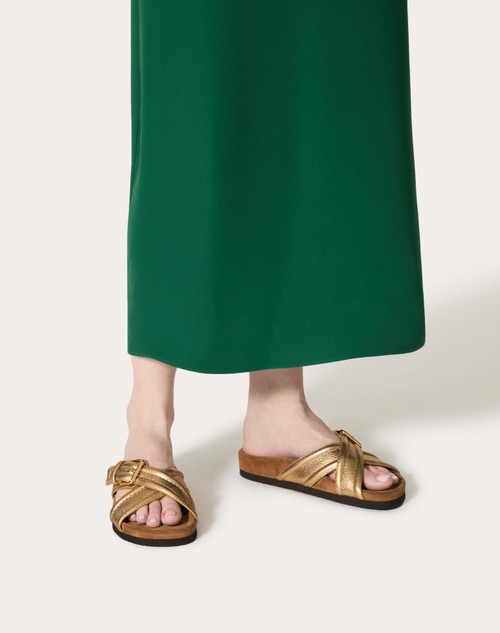 Red Valentino SANDALO SLIDE FUSSFRIEND IN VITELLO GRANATO METALLIZZATO 30MM Shopping Online