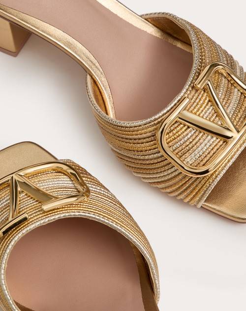 Red Valentino SANDALO SLIDE VLOGO SIGNATURE METALLIZZATO CON RICAMO CORNELY 60MM Vendite stagionali