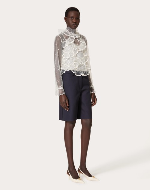 Red Valentino TOP IN TULLE ILLUSIONE RICAMATO Super sconto