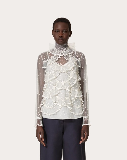 Red Valentino TOP IN TULLE ILLUSIONE RICAMATO Super sconto