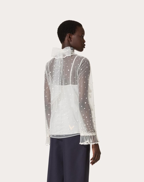 Red Valentino TOP IN TULLE ILLUSIONE RICAMATO Super sconto