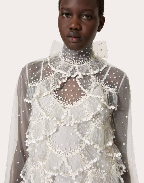 Red Valentino TOP IN TULLE ILLUSIONE RICAMATO Super sconto