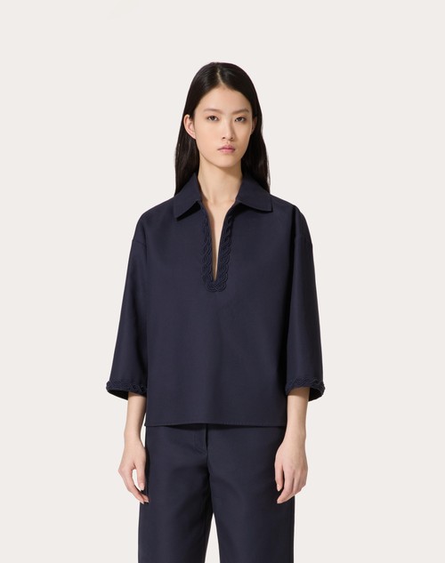 Red Valentino TOP IN LIGHT DOUBLE SPLITTABLE GABARDINE RICAMATO Enormi sconti