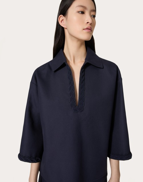 Red Valentino TOP IN LIGHT DOUBLE SPLITTABLE GABARDINE RICAMATO Enormi sconti