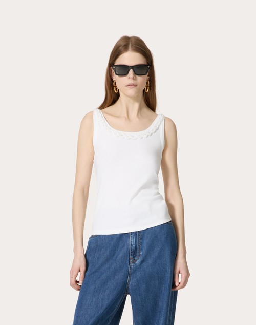 Red Valentino TOP IN COTTON RIB RICAMATO 50% di sconto con spedizione gratuita