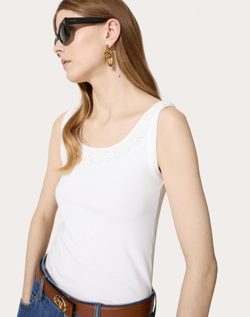 Red Valentino TOP IN COTTON RIB RICAMATO 50% di sconto con spedizione gratuita