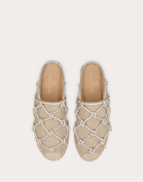 Red Valentino MULE VALENTINO GARAVANI RESORT IN LINO CON RETE DI CRISTALLI 15MM Acquista Ora