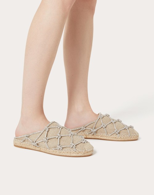 Red Valentino MULE VALENTINO GARAVANI RESORT IN LINO CON RETE DI CRISTALLI 15MM Acquista Ora