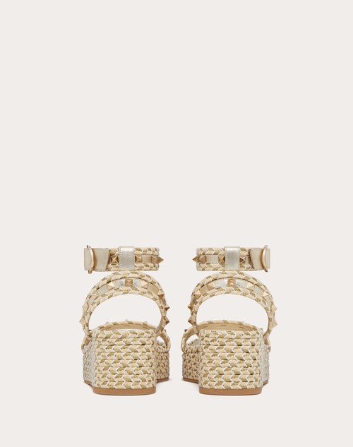 Red Valentino SANDALO FLATFORM ROCKSTUD IN NAPPA LAMINATA 45MM Prezzo Ridotto