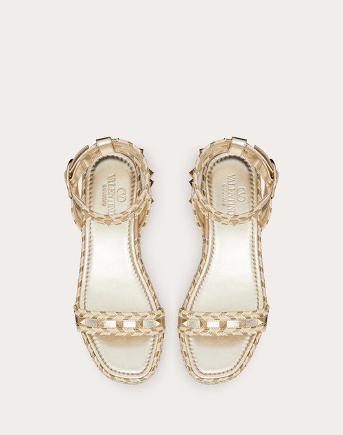 Red Valentino SANDALO FLATFORM ROCKSTUD IN NAPPA LAMINATA 45MM Prezzo Ridotto