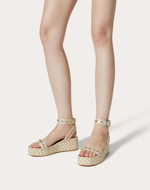 Red Valentino SANDALO FLATFORM ROCKSTUD IN NAPPA LAMINATA 45MM Prezzo Ridotto