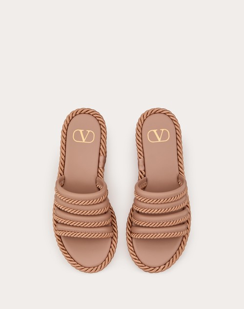 Red Valentino SANDALO SLIDE FLATFORM VLOGO SUMMERBLOCKS IN NAPPA E TORCHON DI SETA 80MM Sottocosto