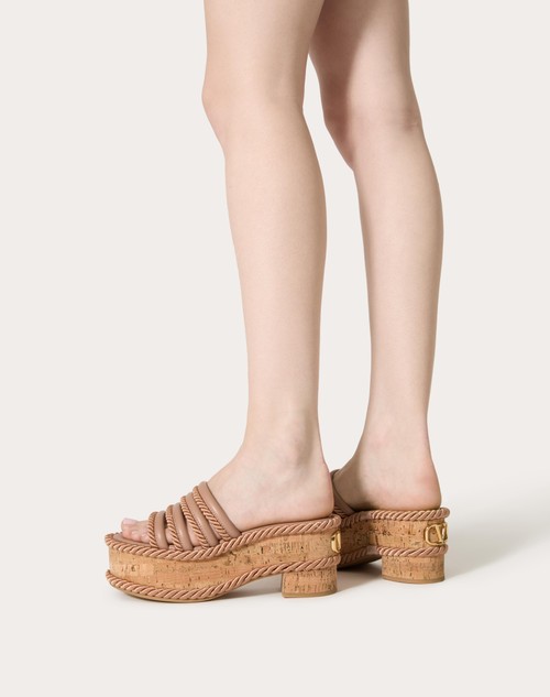 Red Valentino SANDALO SLIDE FLATFORM VLOGO SUMMERBLOCKS IN NAPPA E TORCHON DI SETA 80MM Sottocosto