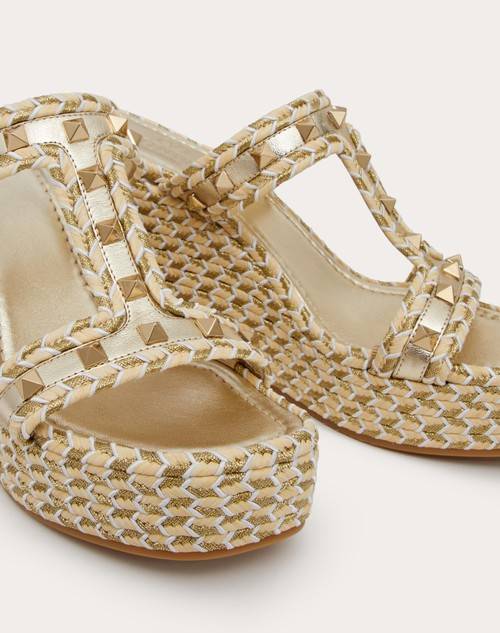 Red Valentino SANDALO ZEPPA ROCKSTUD IN NAPPA LAMINATA 90MM Vendita Calda