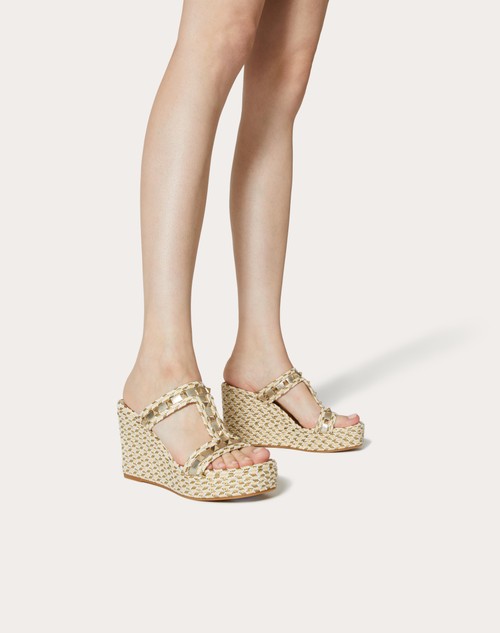 Red Valentino SANDALO ZEPPA ROCKSTUD IN NAPPA LAMINATA 90MM Vendita Calda