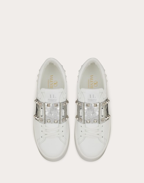 Red Valentino SNEAKER FLATFORM ROCKSTUD UNTITLED IN VITELLO CON BANDA METALLIZZATAEFFETTO CRAQUELÉ Cyber Monday