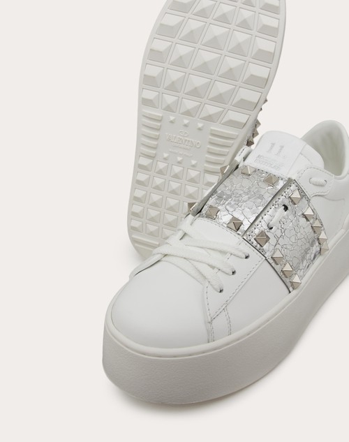 Red Valentino SNEAKER FLATFORM ROCKSTUD UNTITLED IN VITELLO CON BANDA METALLIZZATAEFFETTO CRAQUELÉ Cyber Monday