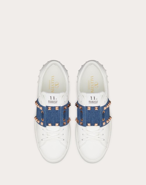 Red Valentino SNEAKER ROCKSTUD UNTITLED IN VITELLO CON BANDA IN DENIM Offerta Pasqua