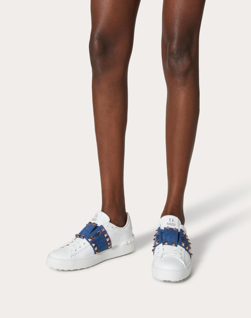 Red Valentino SNEAKER ROCKSTUD UNTITLED IN VITELLO CON BANDA IN DENIM Offerta Pasqua
