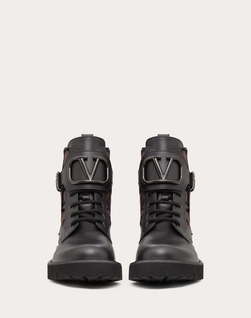 Red Valentino COMBAT BOOT VLOGO SIGNATURE IN VITELLO E TOILE ICONOGRAPHE 35MM 50% di sconto con spedizione gratuita