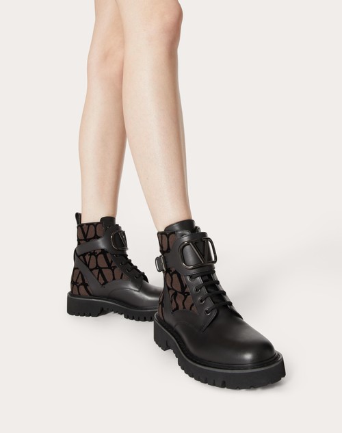 Red Valentino COMBAT BOOT VLOGO SIGNATURE IN VITELLO E TOILE ICONOGRAPHE 35MM 50% di sconto con spedizione gratuita