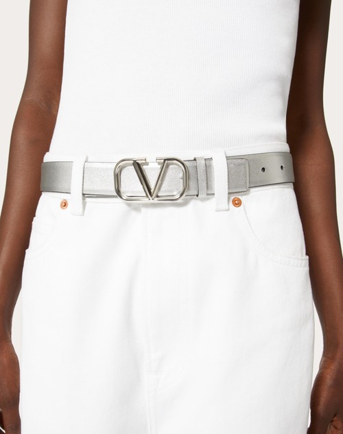 Red Valentino CINTURA REVERSIBILE VLOGO SIGNATURE IN VITELLO METALLIZZATO E VITELLO LUCIDO 30 MM Sottocosto