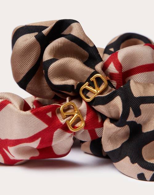 Red Valentino SET SCRUNCHIES TOILE ICONOGRAPHE IN SETA CON APPLICAZIONE VLOGO Nuova