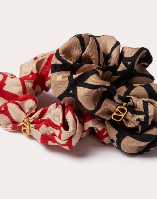 Red Valentino SET SCRUNCHIES TOILE ICONOGRAPHE IN SETA CON APPLICAZIONE VLOGO Nuova
