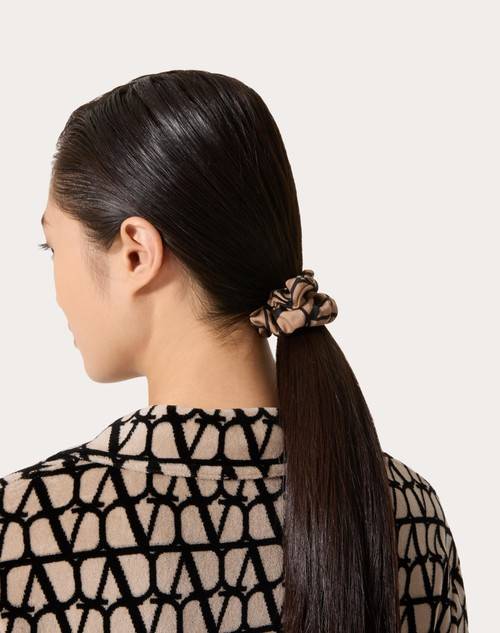Red Valentino SET SCRUNCHIES TOILE ICONOGRAPHE IN SETA CON APPLICAZIONE VLOGO Nuova