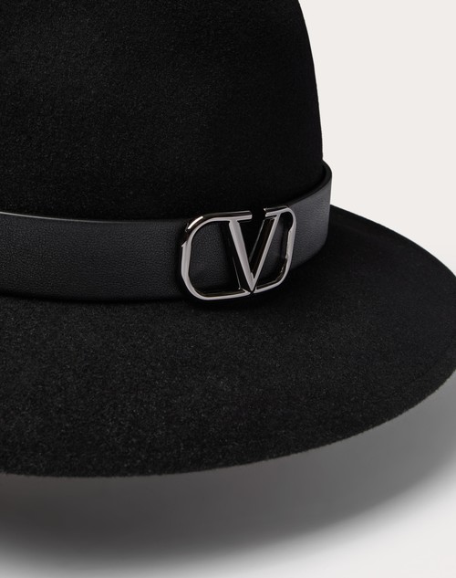 Red Valentino CAPPELLO FEDORA VLOGO SIGNATURE IN TESSUTO LAPIN E PELLE Comprare a buon mercato