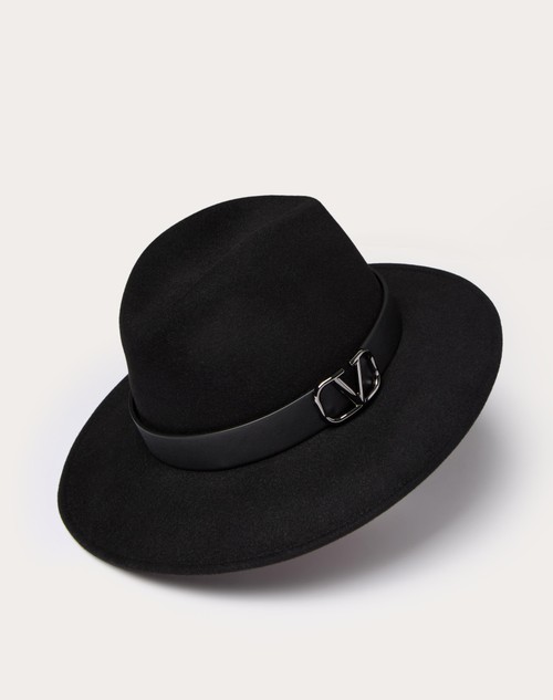Red Valentino CAPPELLO FEDORA VLOGO SIGNATURE IN TESSUTO LAPIN E PELLE Comprare a buon mercato