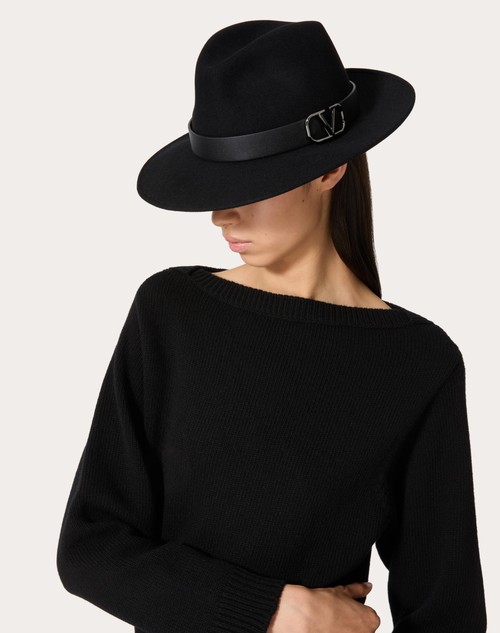 Red Valentino CAPPELLO FEDORA VLOGO SIGNATURE IN TESSUTO LAPIN E PELLE Comprare a buon mercato