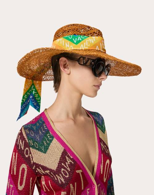 Red Valentino CAPPELLO A TESA LARGA ESCAPE IN PAGLIA CON SCARF BANDEAUX IN SETA Vendite stagionali