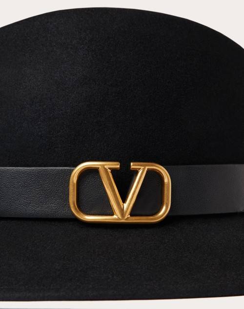 Red Valentino CAPPELLO FEDORA VLOGO SIGNATURE IN TESSUTO LAPIN E PELLE Offerta Giorno del Papà