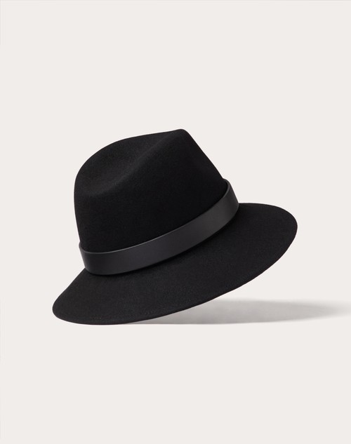 Red Valentino CAPPELLO FEDORA VLOGO SIGNATURE IN TESSUTO LAPIN E PELLE Offerta Giorno del Papà