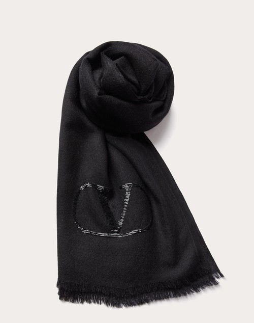 Red Valentino SCIALLE VLOGO SIGNATURE IN CASHMERE E SETA CON LOGO IN LUREX Promozione temporanea